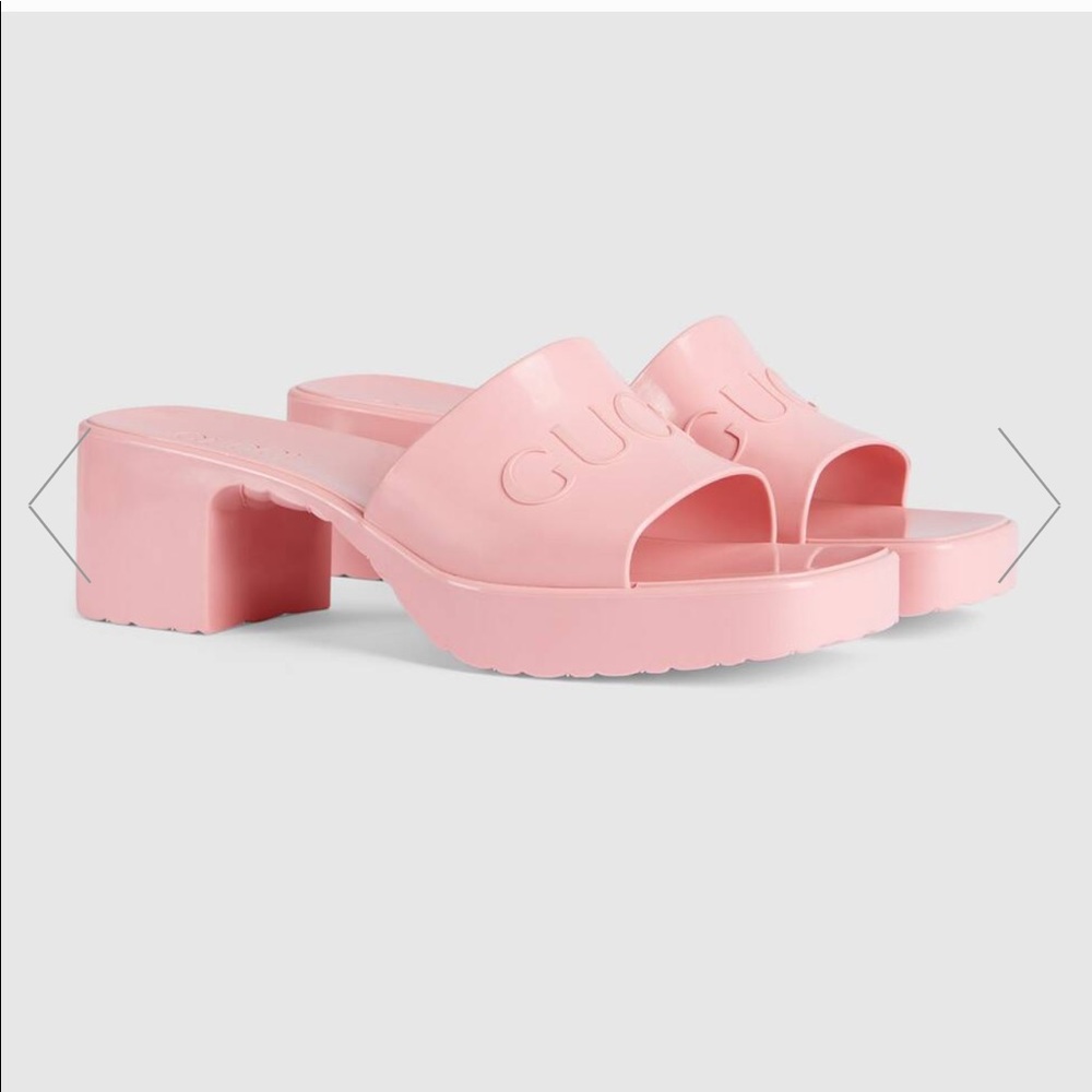 Gucci Rubber Slides in Pastel Pink